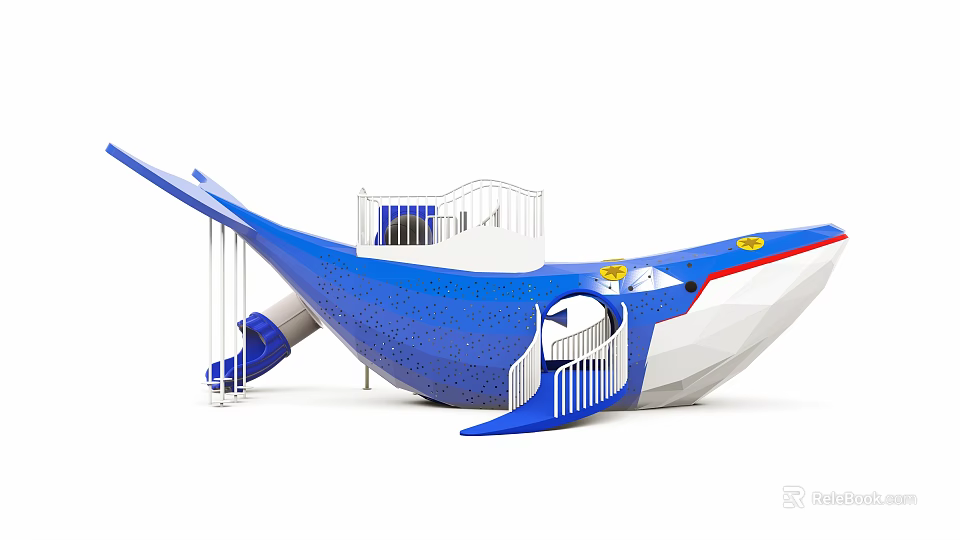 Blue Whale Shaped Kids Outdoor Playground Equipment With Slide And Stairs 3d model 