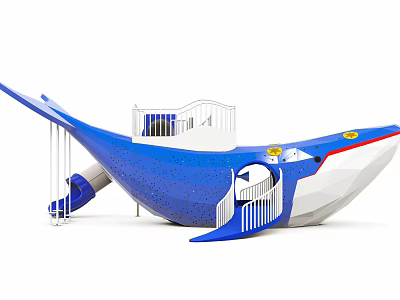Blue Whale Shaped Kids Outdoor Playground Equipment With Slide And Stairs 3d model