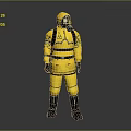 Yellow Protective Suit With A Logo Black Gloves And Black Boots
