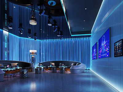 Modern KTV Interior Design With Colorful Lighting And Comfortable Sofa Seats 3d model