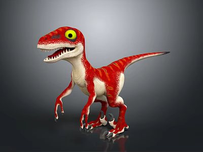 Animated Cartoon Dinosaur Character With Red White Body And Yellow Eyes 3d model