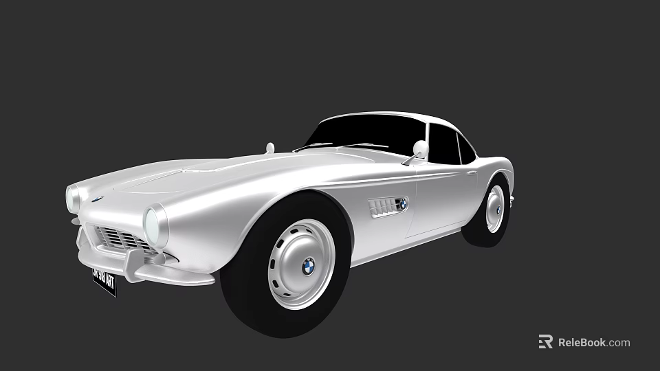 Silver BMW Vintage Sports Car With Streamlined Classic Exterior Design 3d model 