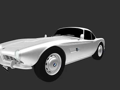Silver BMW Vintage Sports Car With Streamlined Classic Exterior Design 3d model