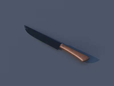 Weapon Kitchen Knife With Sharp Black Blade And Brown Wooden Handle 3d model