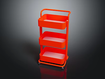Orange Three Tier Storage Cart With Open Trays Mobile Utility Shelving Unit 3d model
