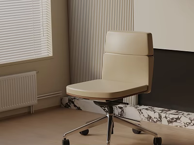 Modern Sleek Leather Office Chair In Light Beige With Metal Base And Wheels 3d model