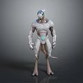 Futuristic Humanoid Creature Character With Silver White Body And Blue Glowing Lines