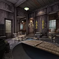Traditional Chinese Cultural Center Interior With Wooden Furniture Bamboo Crafts And Vintage Decorations