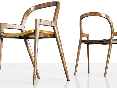 Wooden Frame Single Chairs with Armrests Yellow and Black Seats Modern Minimalist Design 3d model