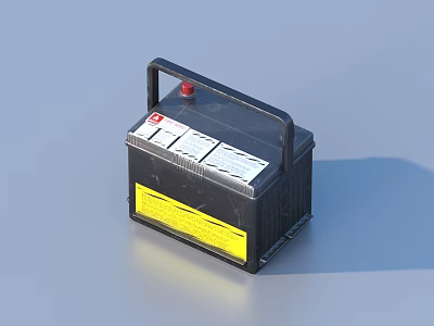 Black Household Battery With Red Button Yellow Label And Black Handle 3d model