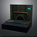Vintage Industrial Scene Structure With Stone Wall Copper Pipes Archway And Blue Window