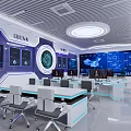 Modern Monitoring Room With Multiple Control Desks And Digital Data Displays