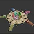 Ancient Ritual Circular Structure With Central Statue Group And Stepped Platforms