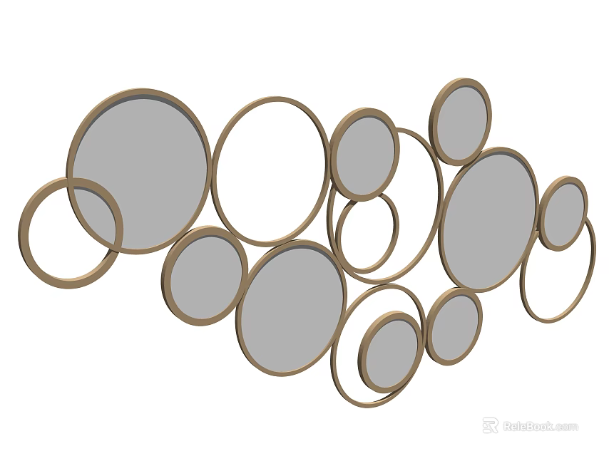 Modern Wall Decor Featuring Multiple Circular Gold Frame Decorative Mirrors for Home Interior Decoration 3d model 