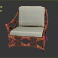 Modern Leisure Chair With White Cushion Orange Woven Frame And Brown Wooden Details
