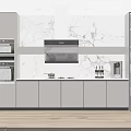 Modern Kitchen Interior Design With Gray Cabinets Marble Backsplash And Appliances 3d model