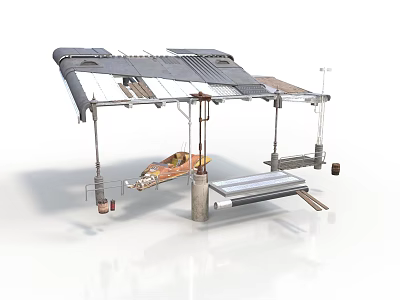 Outdoor Solar Panel Canopy Structure With Metal Support Frame And Hanging Components 3d model