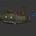 Green Submarine With Round Windows Ladder German Flag And Bubbles