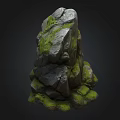 Natural Rock Formation With Green Moss And Irregular Surface Texture 3d model