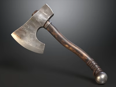 Vintage Hand Forged Metal Axe With Smooth Wooden Handle And Durable Leather Wrapped Grip 3d model