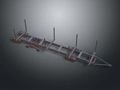 Rustic Industrial Metal Support Frame With Vertical Posts And Wheel Base Structure 3d model