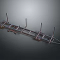 Rustic Industrial Metal Support Frame With Vertical Posts And Wheel Base Structure