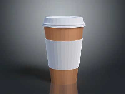 Practical Disposable Coffee Cup With White Lid White Sleeve And Brown Paper Body 3d model