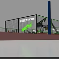 Mini Fenced Basketball Court With Black Surface Green Area And Monster Energy Logo