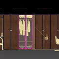 Modern Brown Wooden Wardrobe With Double Grille Doors And Panel Design