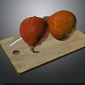 Red Orange Ripe Pumpkins On Wooden Cutting Board With Sharp Kitchen Knife