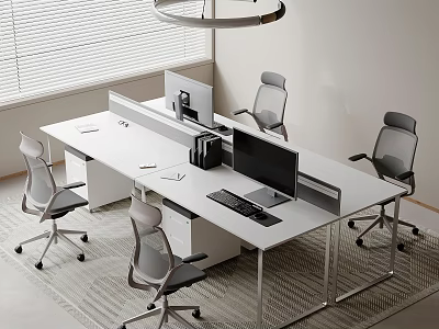 Modern Conference Table With Ergonomic Chairs Computer Monitors Window Blinds And Natural Light Office Space 3d model