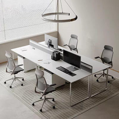Modern Conference Table With Ergonomic Chairs Computer Monitors Window Blinds And Natural Light Office Space 3d model