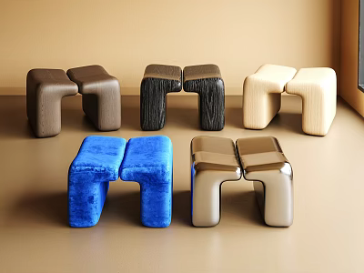 Modern Stools In Brown Black Beige Blue Silver With Leather And Metallic Design 3d model