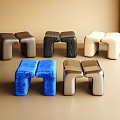 Modern Stools In Brown Black Beige Blue Silver With Leather And Metallic Design