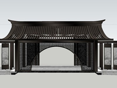 New Chinese-style Corridor Frame Moon Portal Screen Corridor model