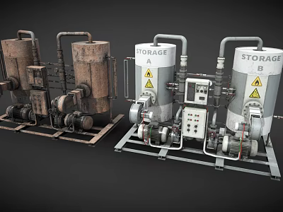 Industrial Storage Equipment System With Tanks Pipes Control Panels And Pumps 3d model
