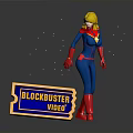 Superhero Figure Standing Next to Blockbuster Video Sign in Blue Costume