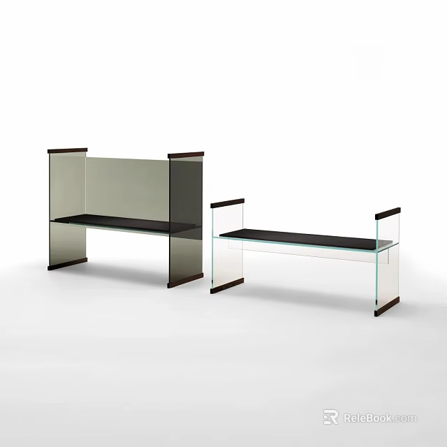 Modern Glass Sofa Stools With Transparent And Dark Metal Frame Designs 3d model 