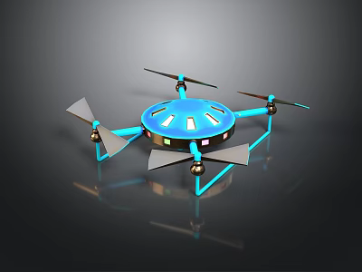 Aerospace Space Exploration Blue Drone With Modern Design And Four Propellers 3d model