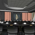 Elegant Private Dining Box Interior With Round Table Green Plants And Black Chairs 3d model