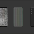 Three Smartphones Displaying Cracked Screen Colorful Display And Triple Camera Back Design