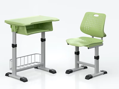 Green Kids Study Chair With Perforated Design Silver Legs And Black Wheels 3d model
