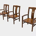 Three Wooden Armchairs With Classic Design And Structured Armrests 3d model
