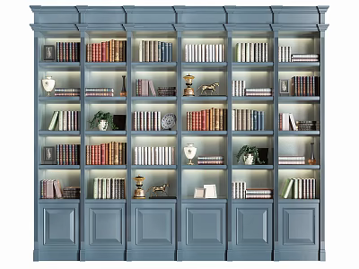 Blue Bookshelf With Multiple Shelves Books And Decorative Items 3d model