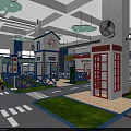Kids Role Play Area With Mini Street Telephone Booth Cafe And Grass Area