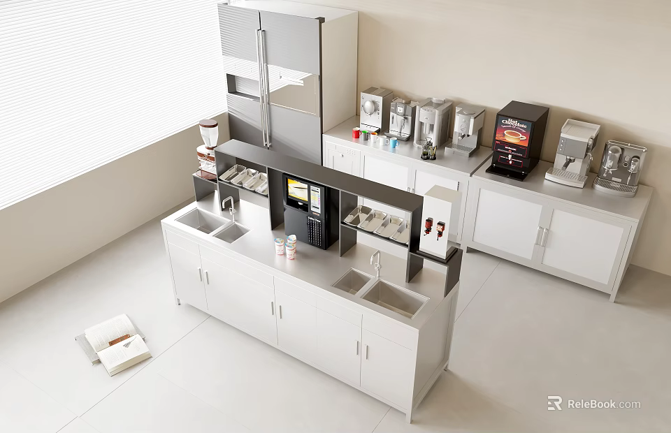 Modern Open Concept Kitchen Interior With Island Counter And Appliances 3d model