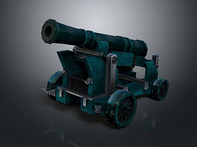 Ancient Cannon Weapon With Green Barrel Wheeled Carriage And Vintage Design 3d model