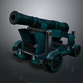 Ancient Cannon Weapon With Green Barrel Wheeled Carriage And Vintage Design