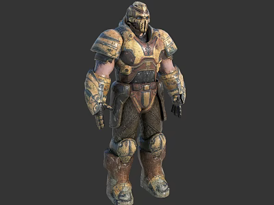 Medieval Armored Warrior Character With Sturdy Golden Brown Metallic Armor In Standing Pose 3d model