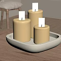 Decorative Candle Set with Three Lit Candles in Gray Tray for Home Decor